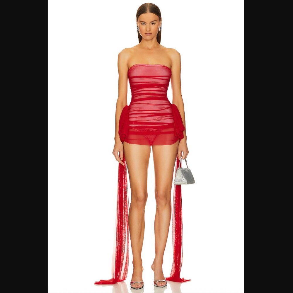 *WORN ONCE* Strapless Bill Pickleball Dress With Bow in Tiger Red & Snow White